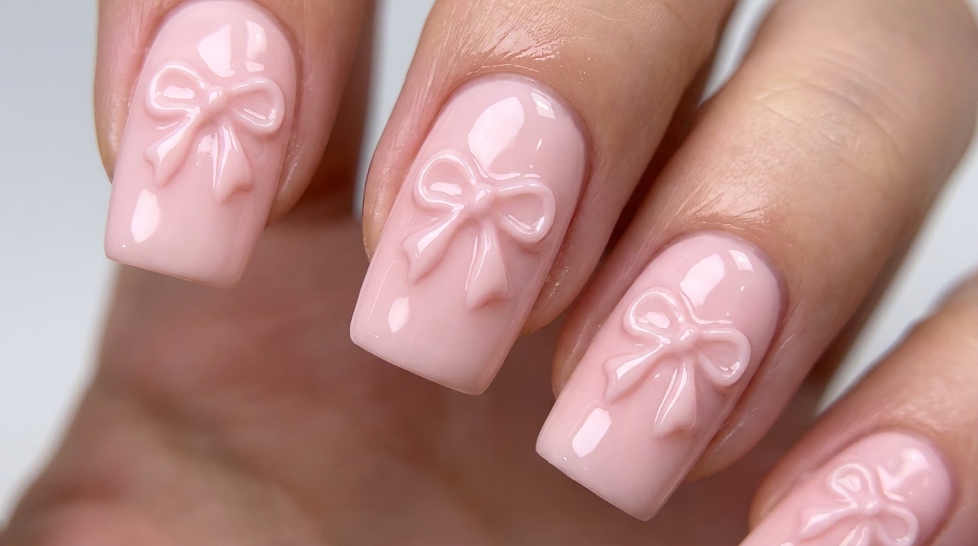 Tutoriel Nail Art : Nœud en Ruban 3D en Relief sur Gel Rose