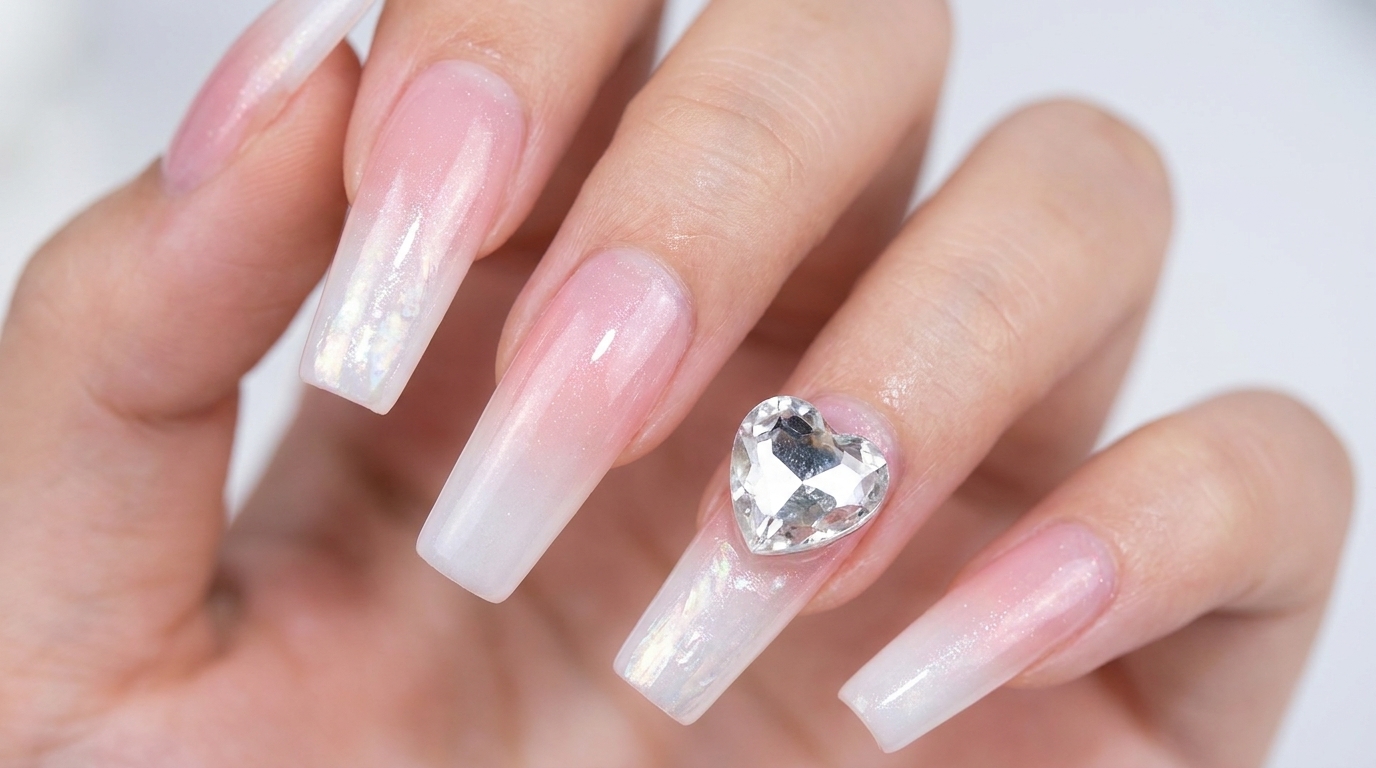 Nail Art Dégradé avec Strass Cœur — Tutoriel Étape par Étape