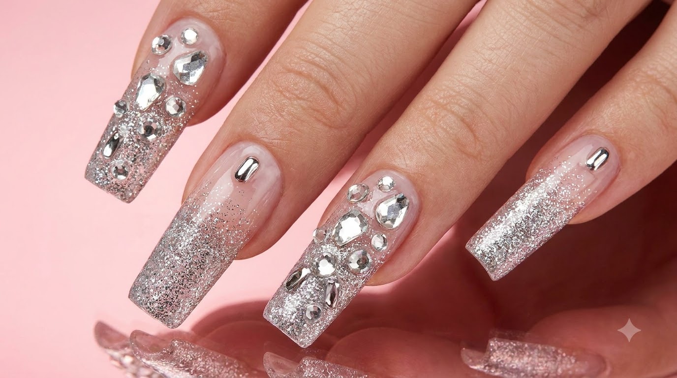 Tutoriel de Nail Art de Luxe : Dégradé de Paillettes Argentées et Strass Diamant