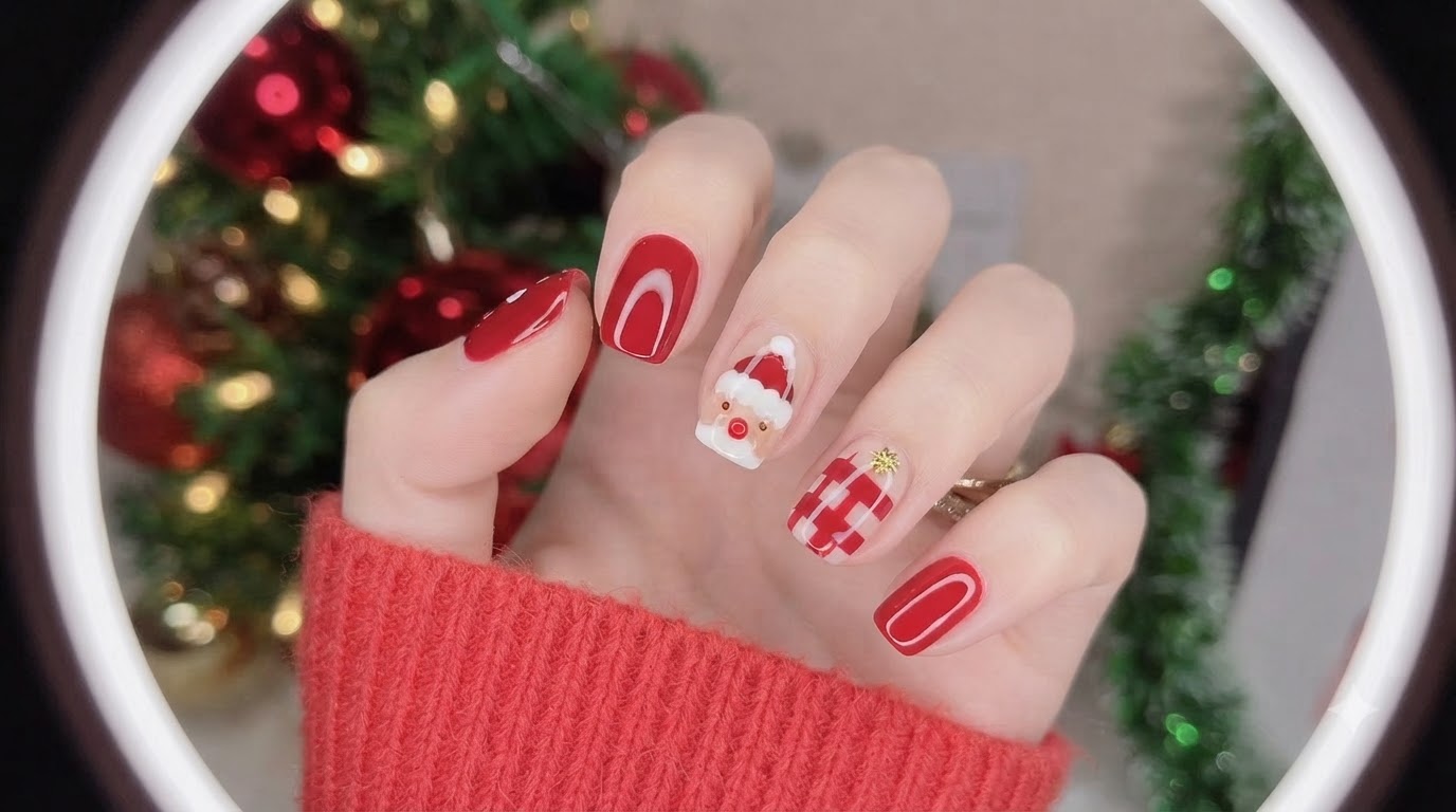 Tutoriel Nail Art de Noël : Père Noël et Motif Écossais