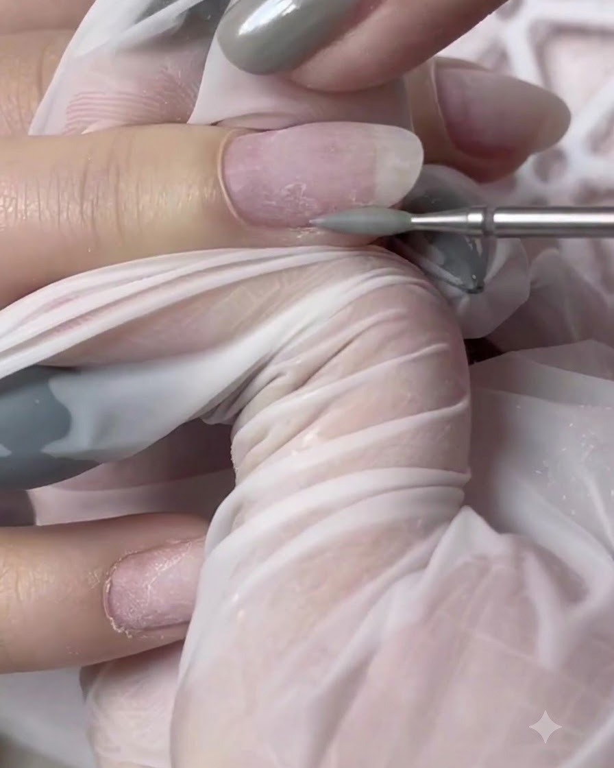 Une brosse à poussière douce balayant la poussière dongle dun ongle préparé.