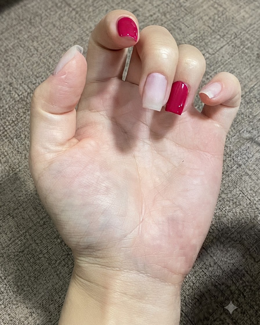 Gros plan dun doigt montrant une petite goutte précise de gel dextension transparent placée près de la zone des cuticules.