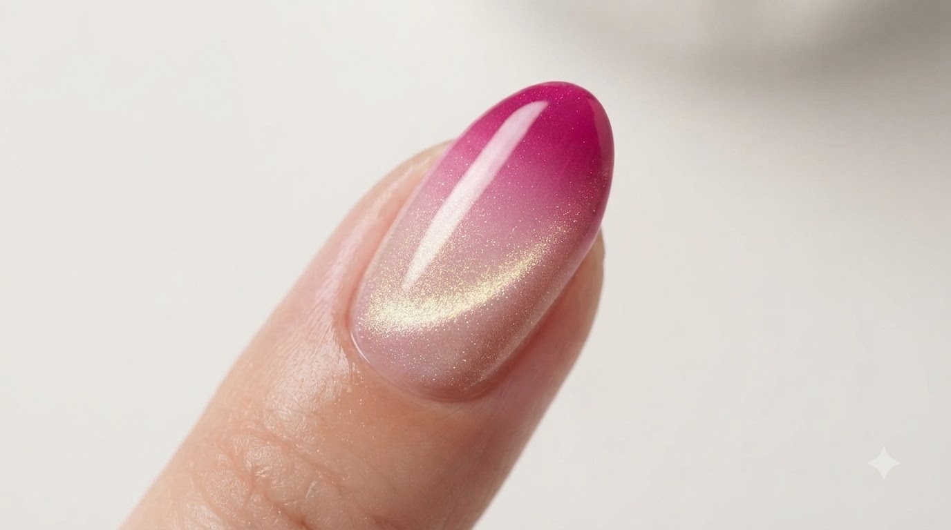 Ongles en Gel Ombré Rose & Effet Magnétique Œil de Chat — Tutoriel Étape par Étape