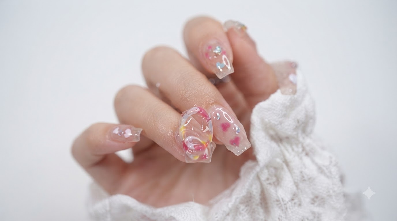 Ongles Gel Coeur Jelly Colorés : Tutoriel Nail Art 3D Étape par Étape