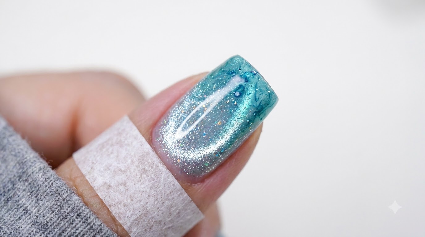 Ongles Cat Eye Jelly Bleu Glacier et Nail Art Aquarelle — Tutoriel Étape par Étape