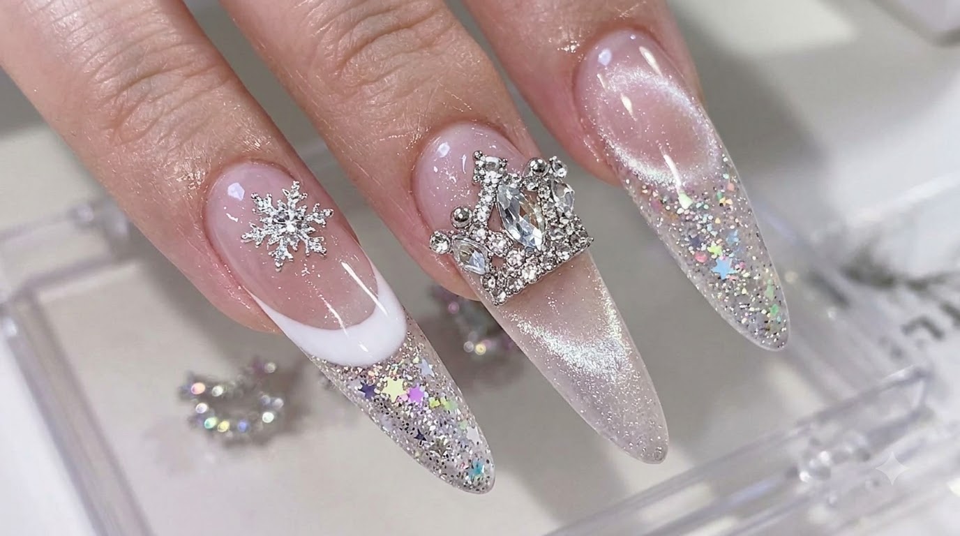 Tutoriel Nail Art : Extensions Longues French Manucure, Cat Eye et Poudre de Diamant