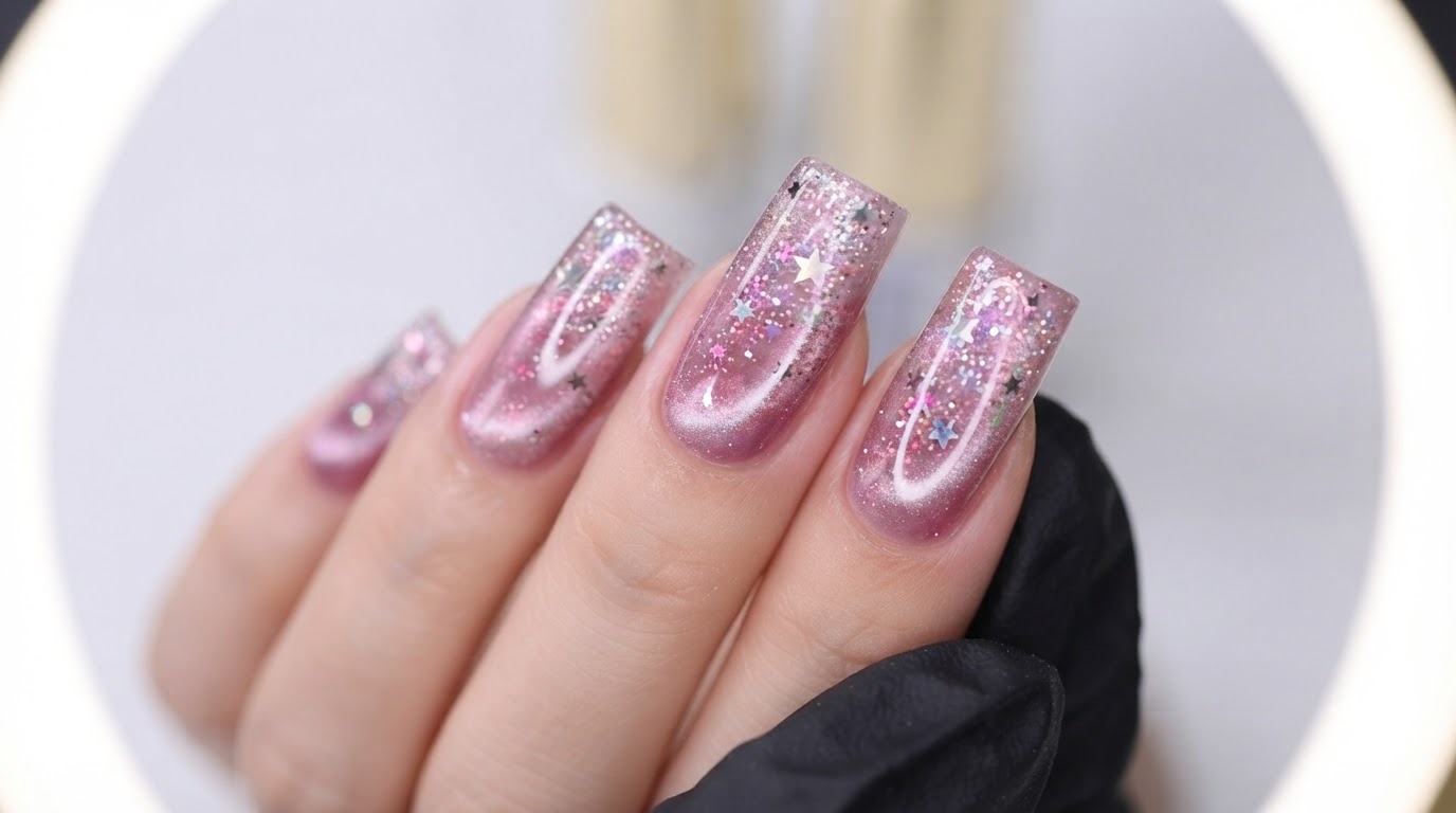 Ongles Galaxy Cat Eye et Nail Art Étoilé : Tutoriel Pas à Pas
