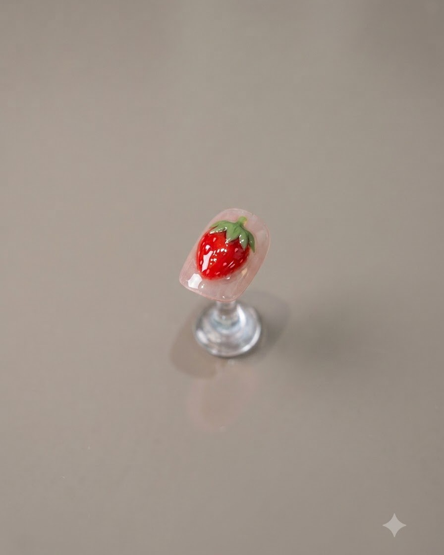 Un design dongle fraise 3D terminé et fixé sur un support de présentation transparent sur fond neutre et propre.