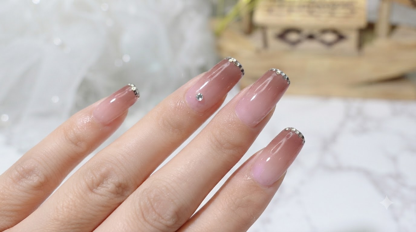 Dégradé Jelly avec French Manucure à Sequins — Tutoriel Gel Étape par Étape