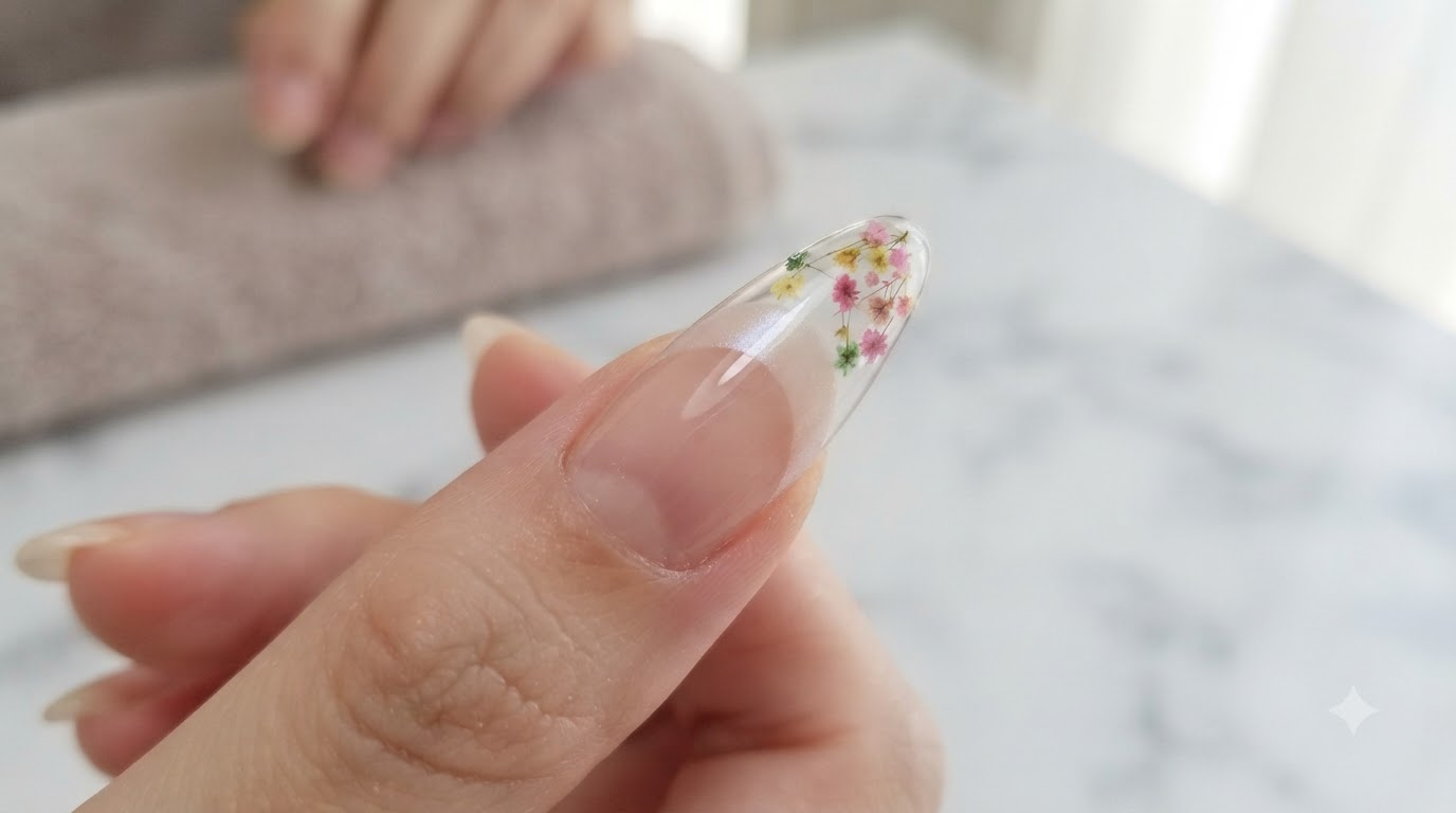 Ongles Effet Verre aux Fleurs Séchées et French Printanière — Tutoriel Pas à Pas