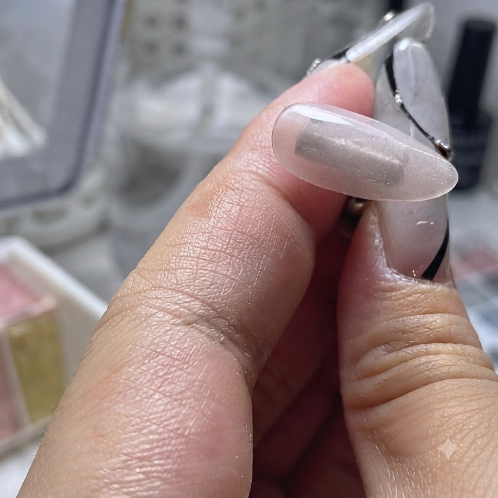 Du ruban adhésif transparent utilisé pour enlever la poussière de la surface dune éponge de maquillage propre.