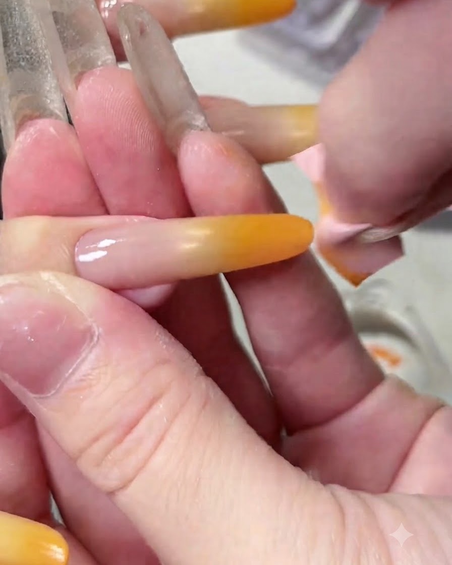 Une main dévissant le bouchon dun flacon de top coat brillant, révélant lapplicateur pinceau amélioré.