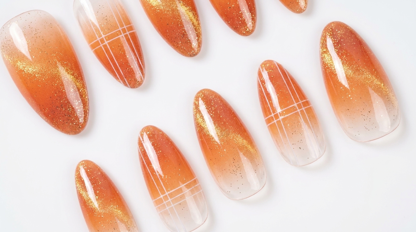 Manucure Gel Effet Cat Eye & Paillettes Orange Coucher de Soleil — Tuto Étape par Étape