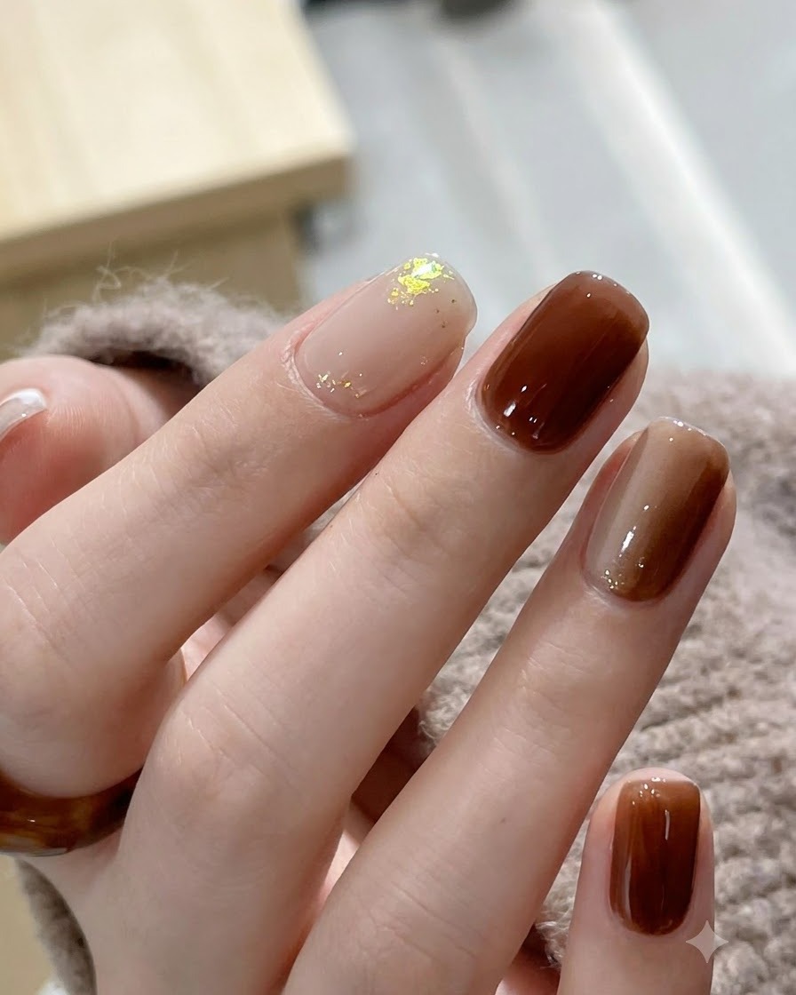 Plan détaillé de flocons de paillettes dorées placés sur une base dongle nude avec un outil fin.