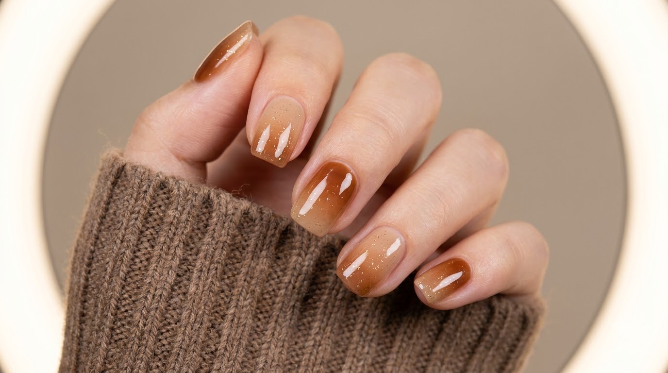 Manucure Dégradé Ambre Caramel — Tutoriel Gel Étape par Étape