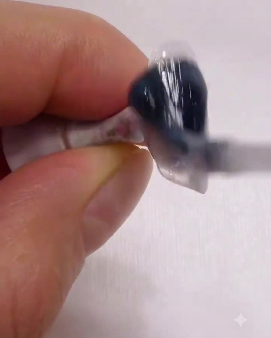Un pinceau lissant de manière homogène une base blanc lait sur toute la surface dun ongle.