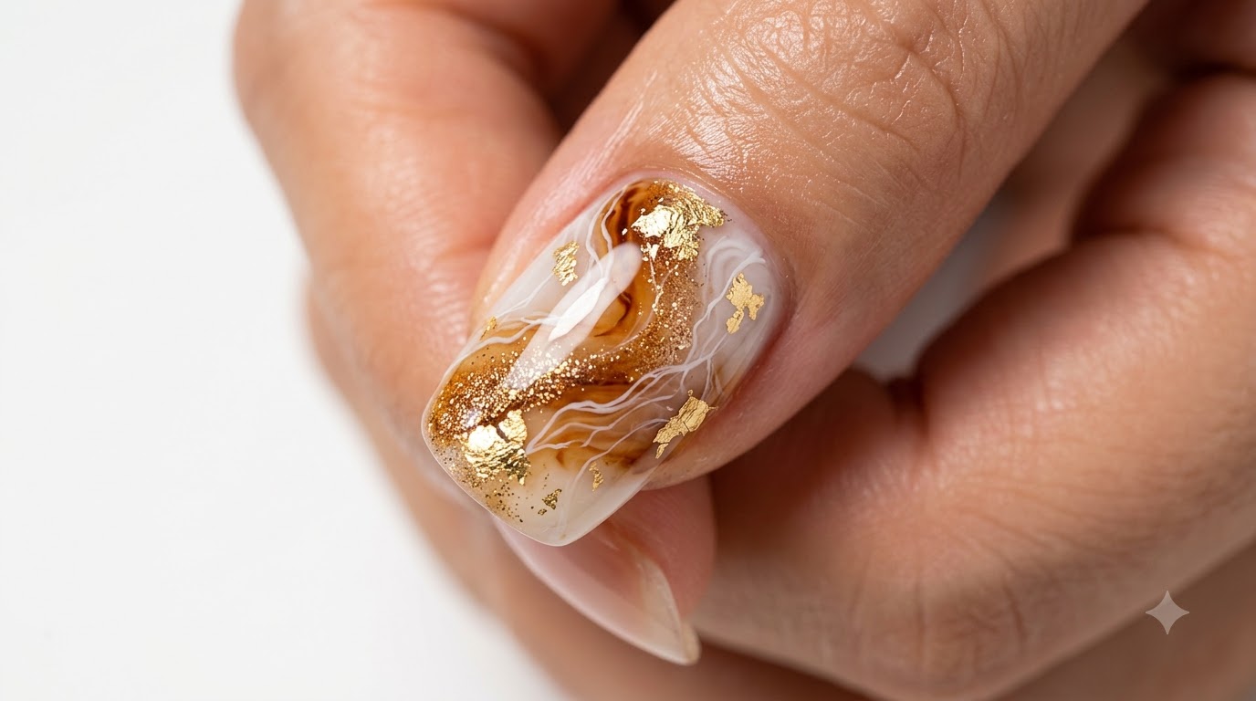 Tutoriel Ongles Effet Jade et Sable Doré — Manucure Automnale