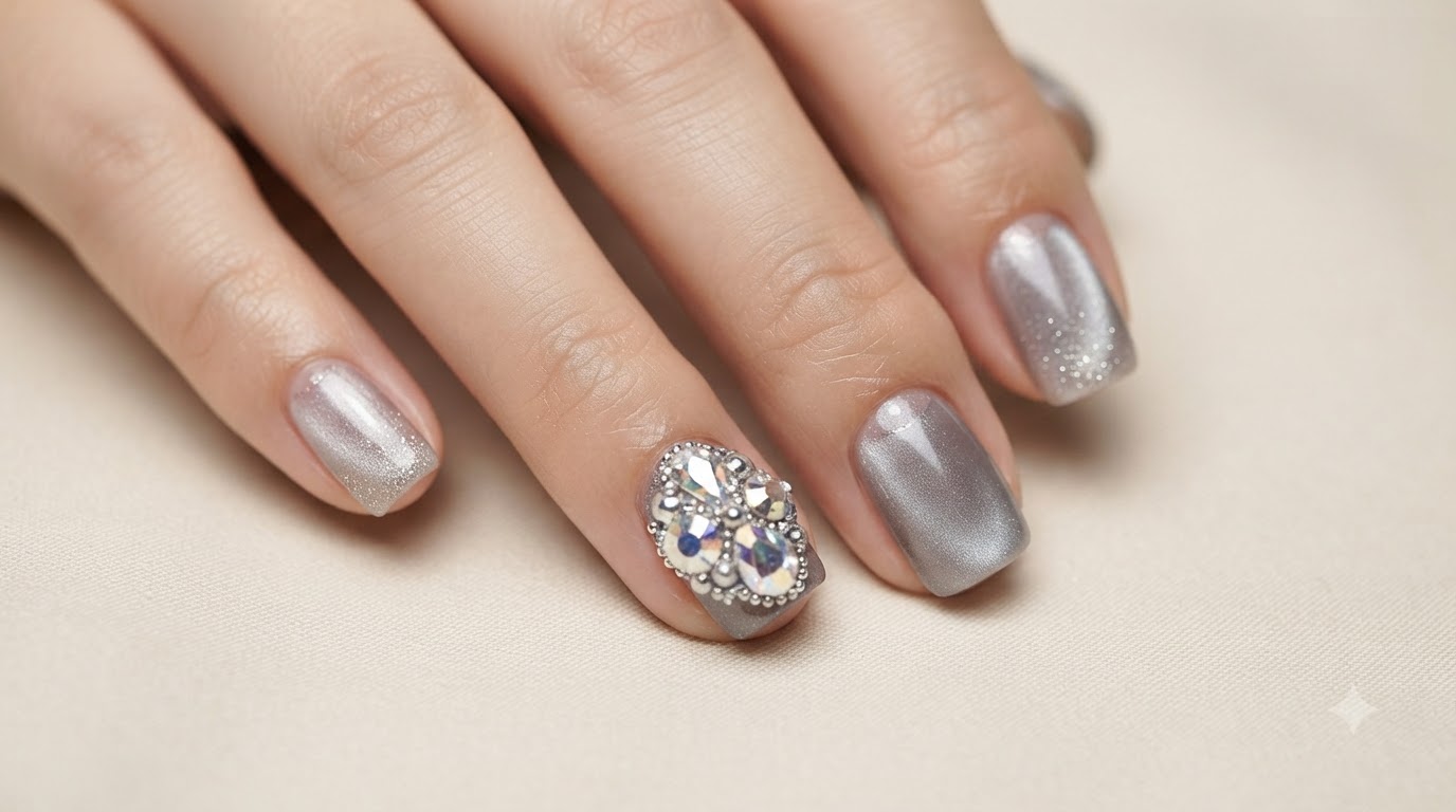Ongles Effet Œil-de-Chat Moonlight avec Strass en Cristal : Tutoriel Étape par Étape