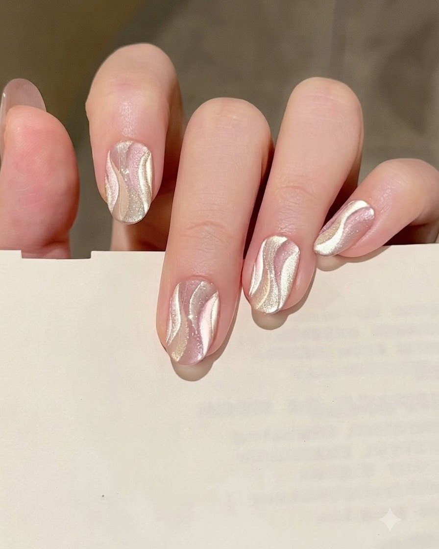 Une baguette magnétique passée au-dessus dun ongle en gel peint pour faire ressortir le reflet cat eye.
