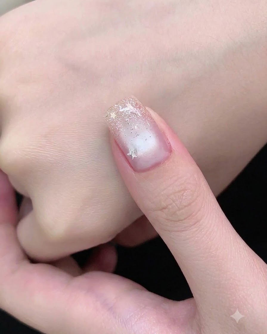 Un pinceau appliquant une couche de base gel transparente sur la surface dun ongle naturel préparé.