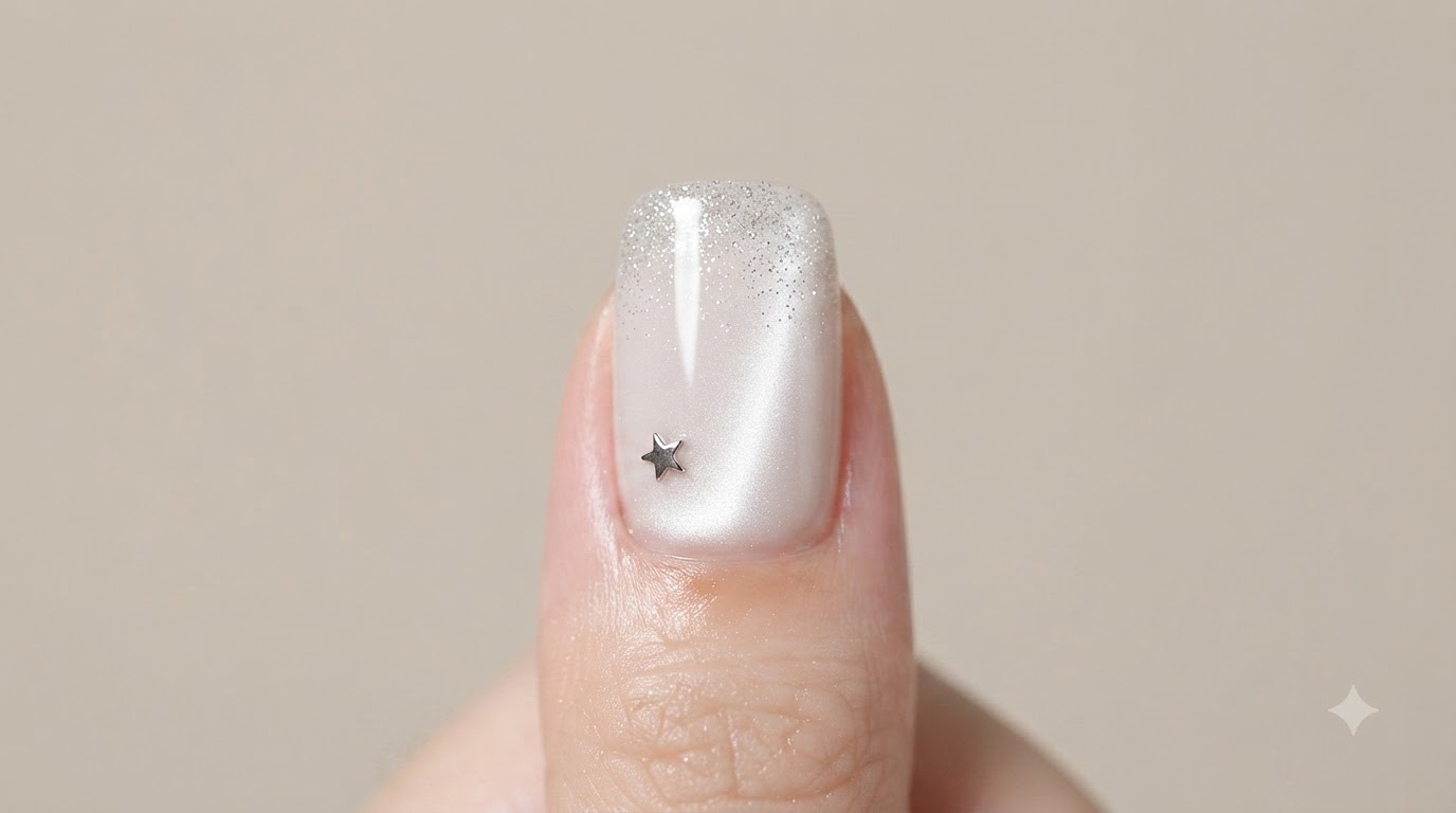 Ongles Effet Œil de Chat Blanc et Dégradé de Paillettes — Tutoriel Élégant Étape par Étape