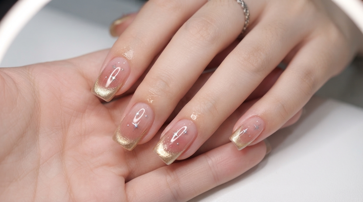 Ongles French Dégradé Rose et Cat-Eye Doré — Tutoriel Pas à Pas