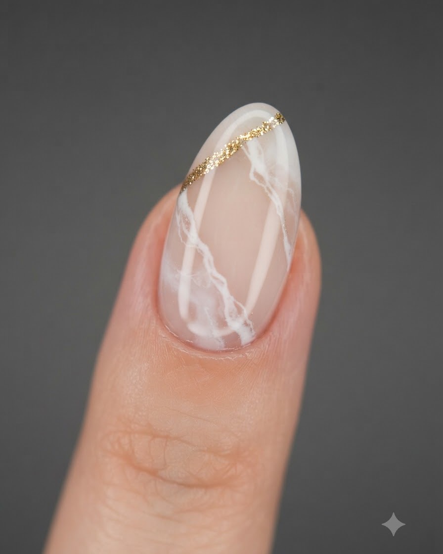 Un pinceau appliquant une couche épaisse de top coat transparent brillant sur un design dongle floral fini.