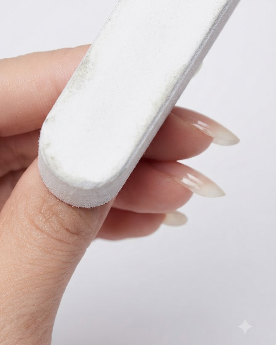 Un bloc polisseur grossier lissant la surface dun ongle fini encapsulé en gel.