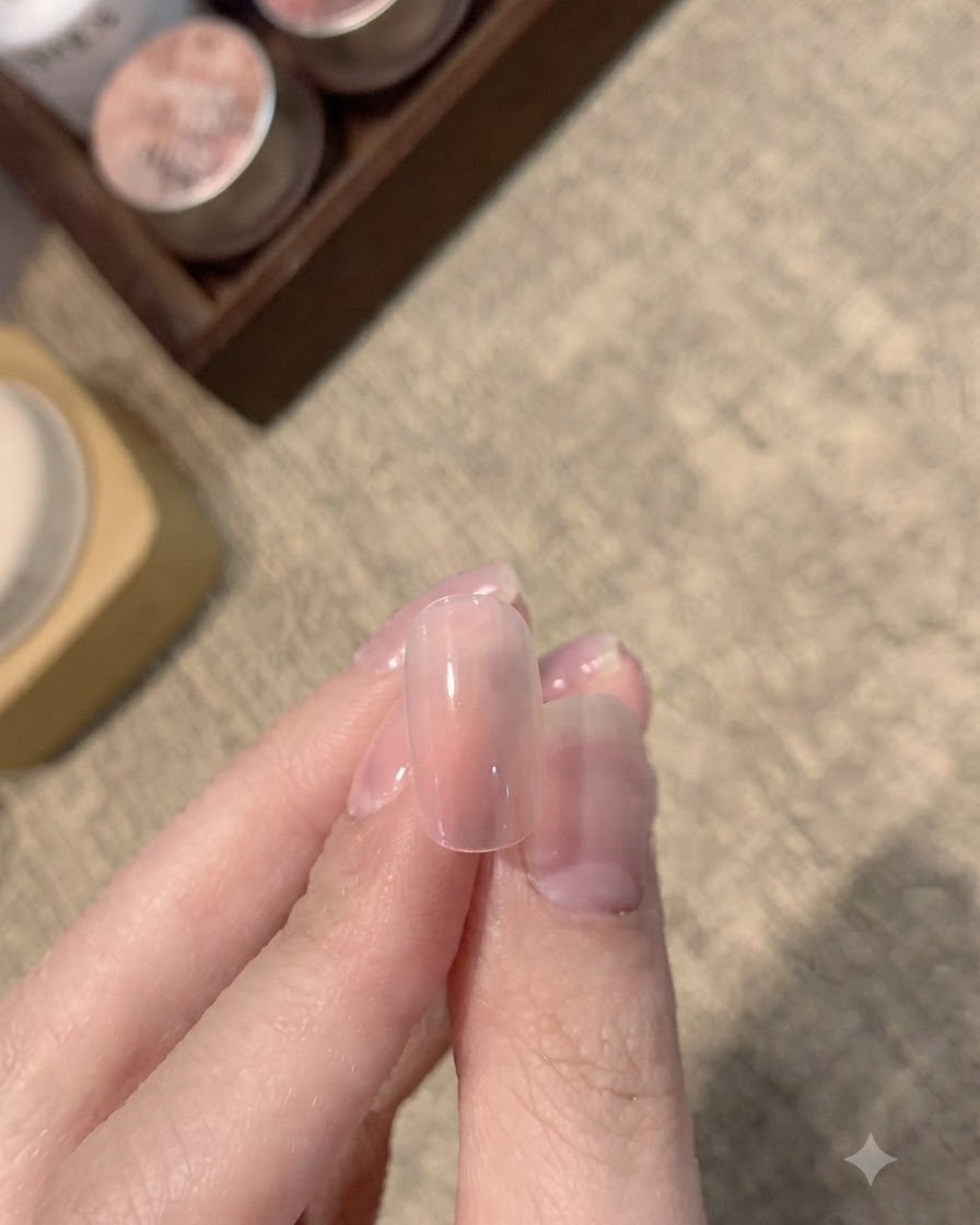 Un ongle dégradé propre et lisse montrant une base rose douce se fondant dans un bord translucide.