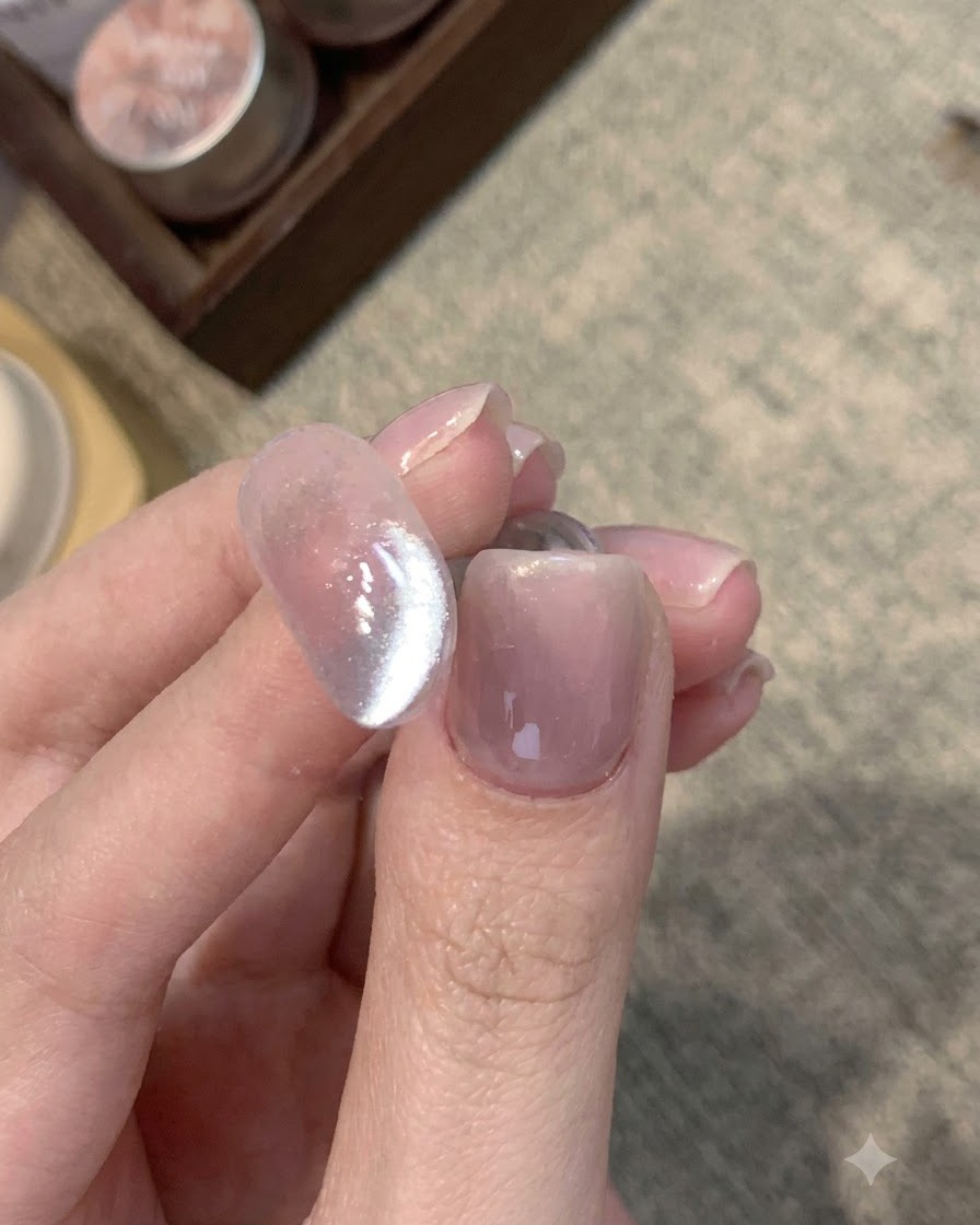 Gros plan dun bout dongle transparent avec un reflet cat-eye bleu concentré décalé sur un côté.