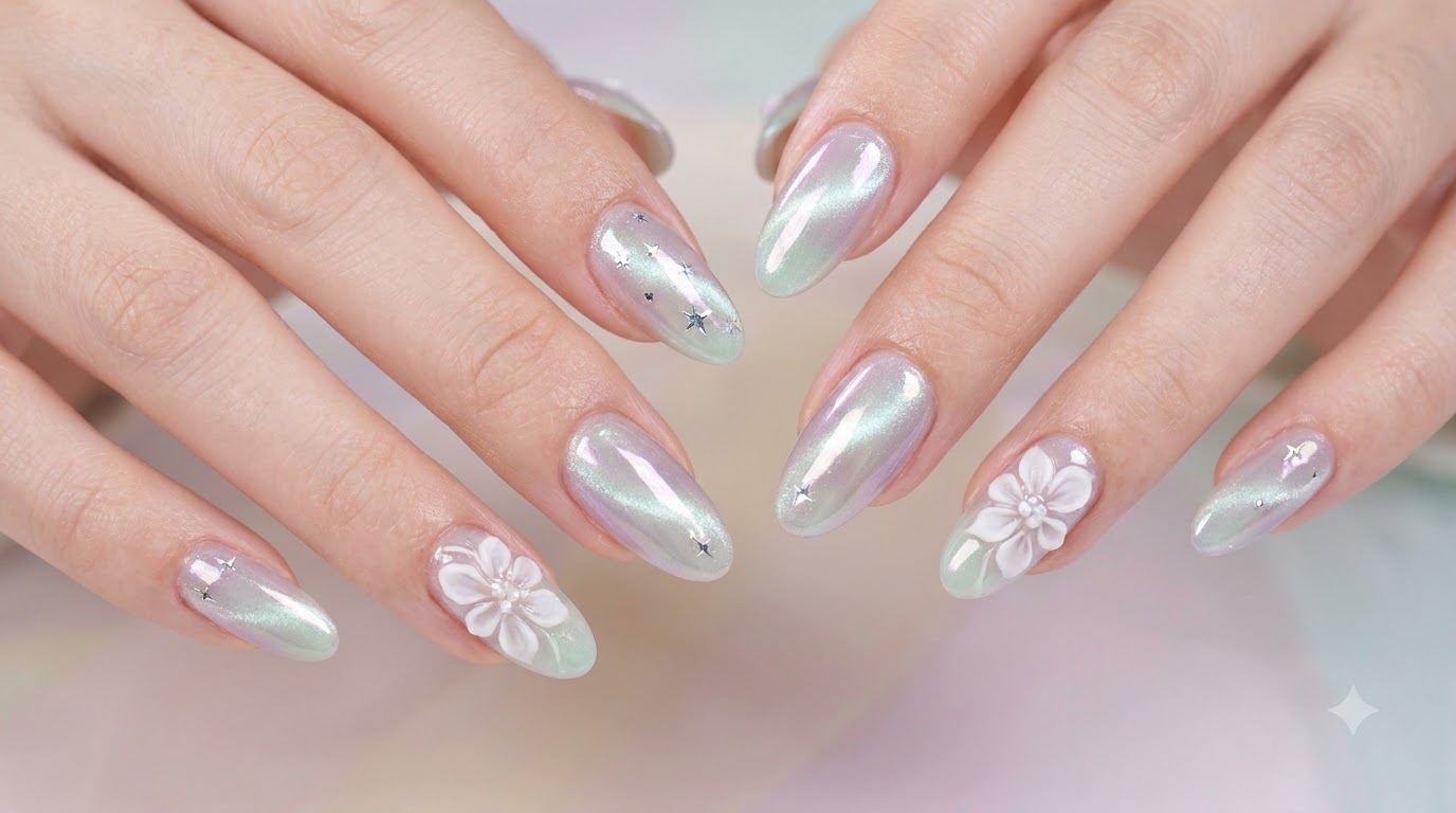 Ongles Water Cat Eye Vert Menthe et Violet Brumeux — Tutoriel Édition Limitée Été