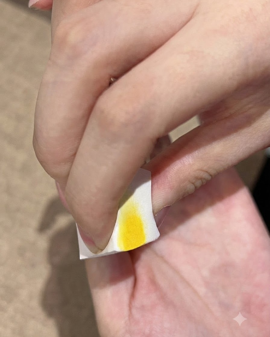 Une éponge cosmétique tapotant du vernis en gel noir foncé sur le bout dun ongle pour intensifier la profondeur du dégradé.