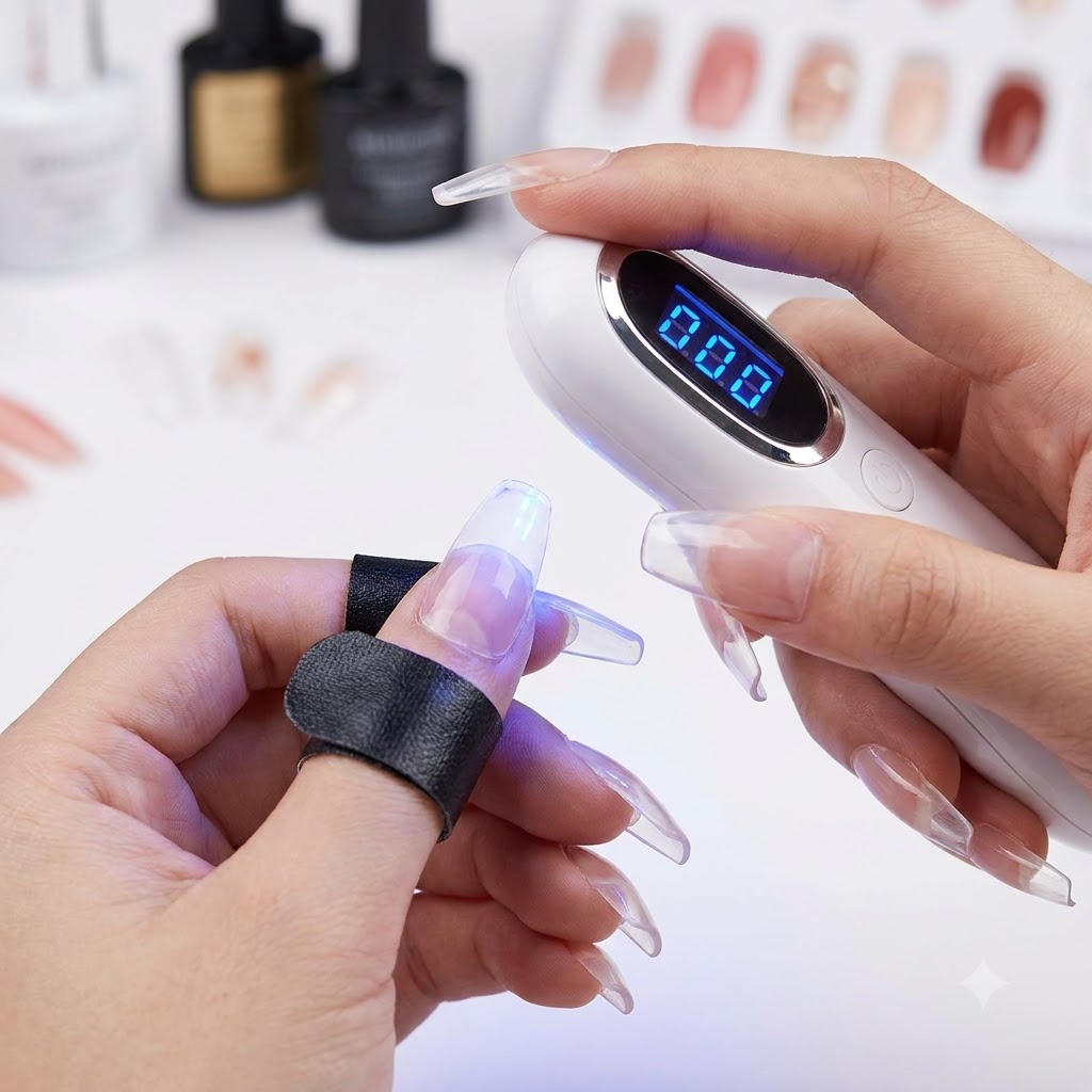 Une mini lampe UV/LED portable catalysant un jeu dongles décorés.