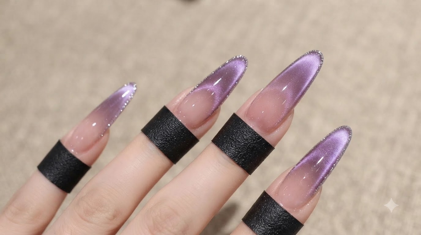 Ongles Ombré Œil-de-Chat Violet Style Fée — Tutoriel Étape par Étape
