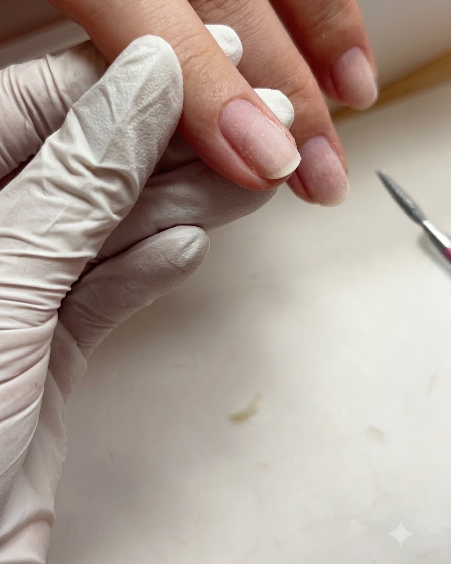 Gros plan dun ongle montrant la paroi latérale gauche après traitement.