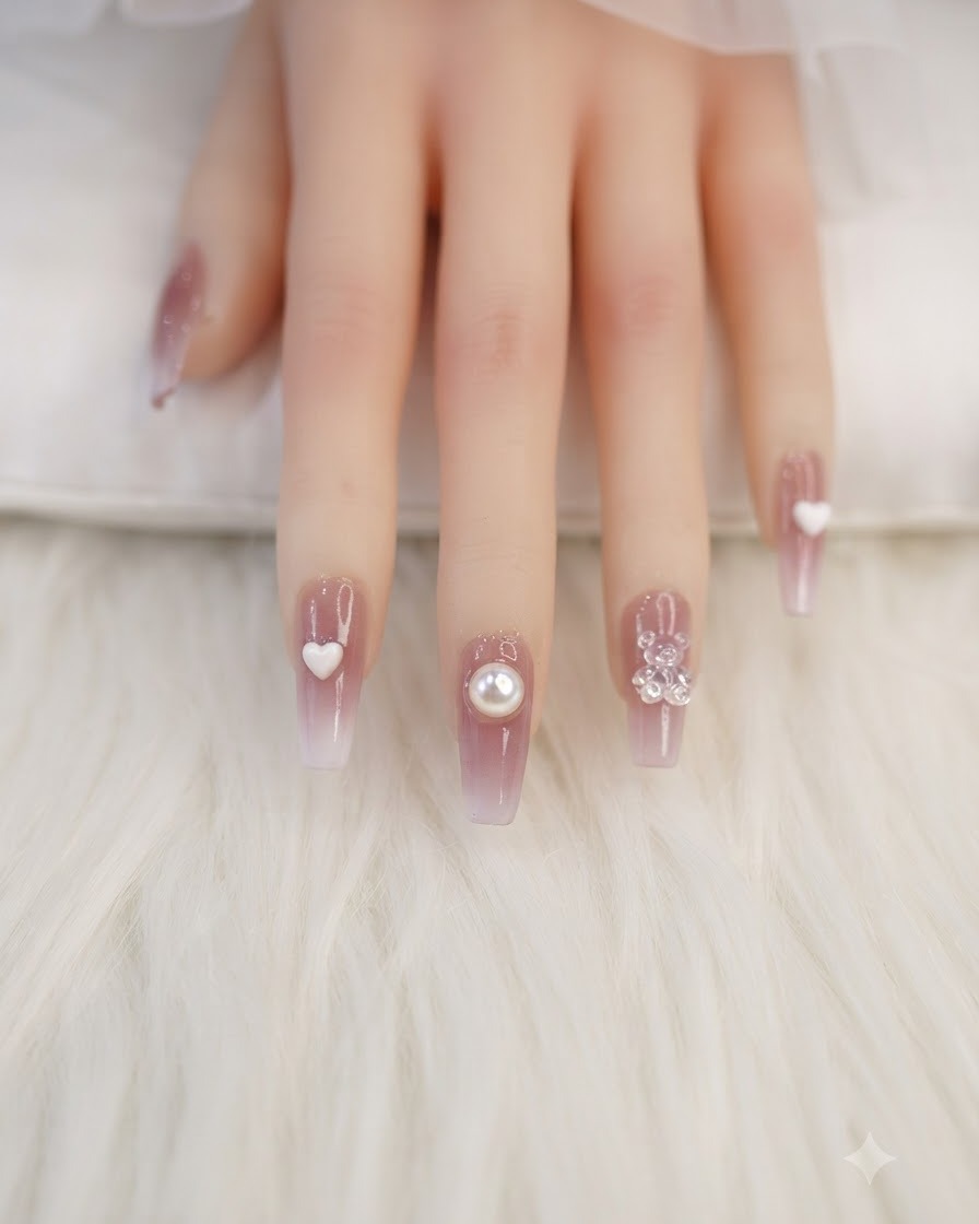 Un gros plan dun ongle du majeur montrant une goutte transparente de gel adhésif appliquée près de la zone des cuticules.