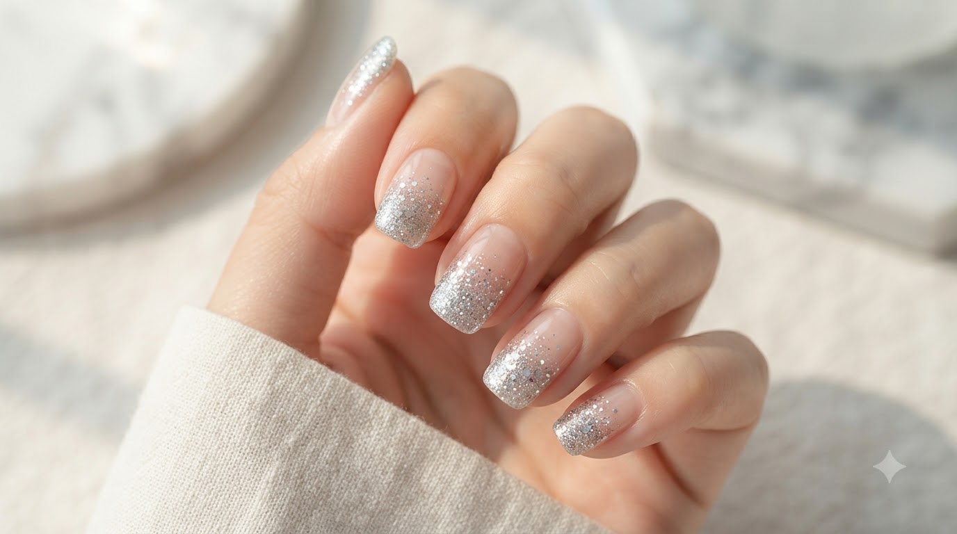 Stickers d'ongles effet dégradé pailleté argenté — Manucure étincelante rapide et facile
