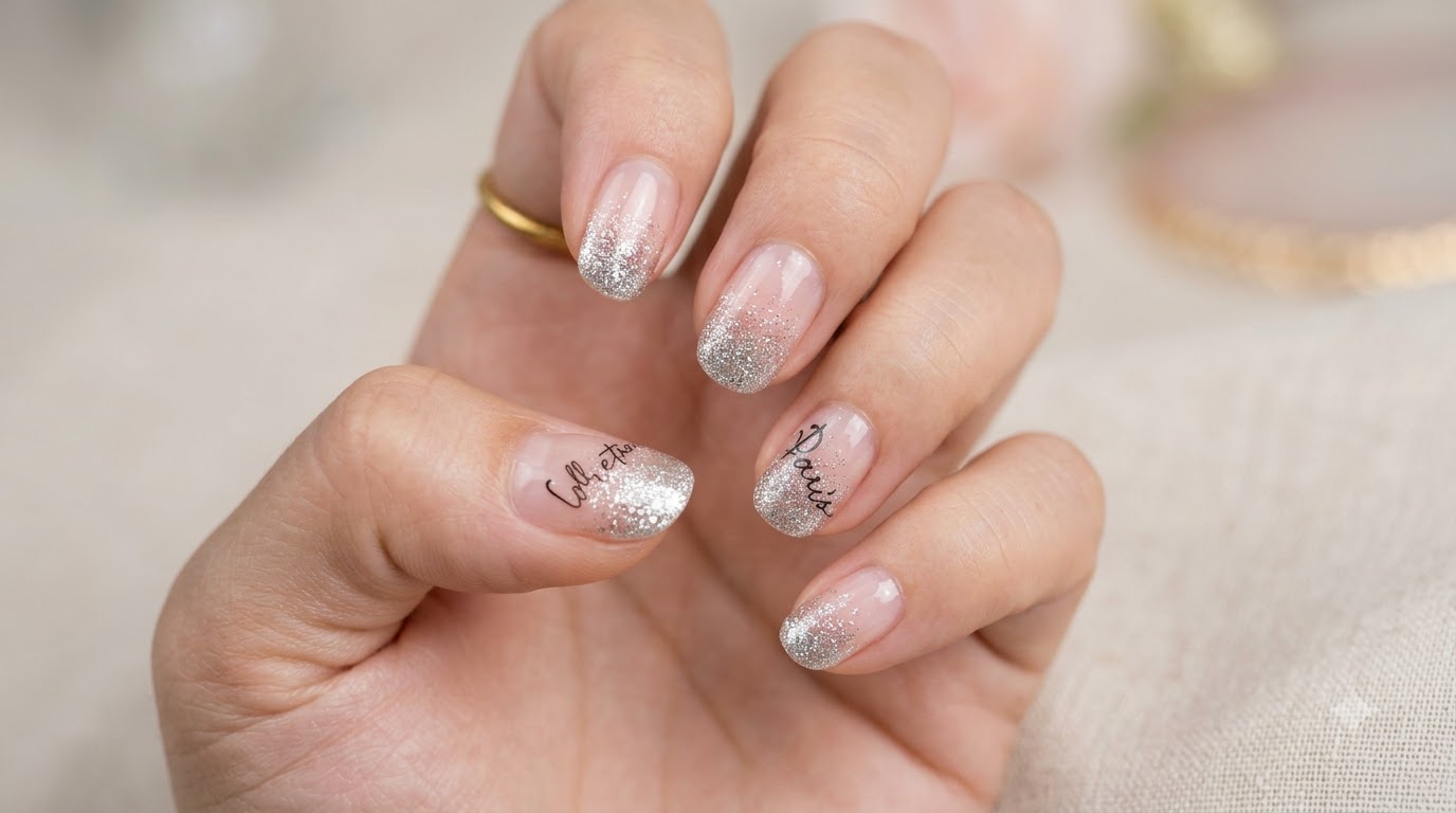 Ongles Dégradé à Paillettes Argentées — Tutoriel Pas à Pas
