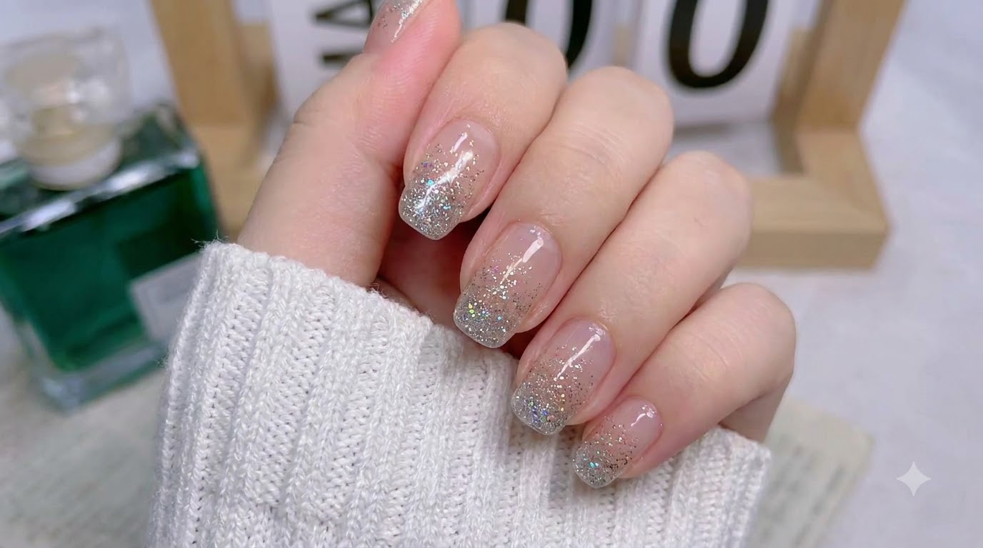 Ongles Press-On Dégradé Pailleté Argenté — Tutoriel de Pose pour Débutants
