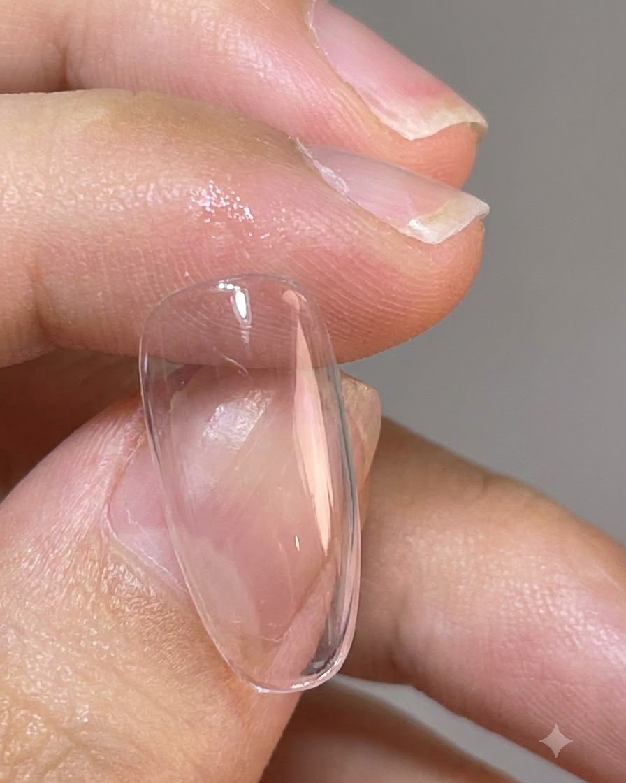 Un aimant droit positionné sur le bord gauche dun ongle pour rassembler les particules cat-eye.