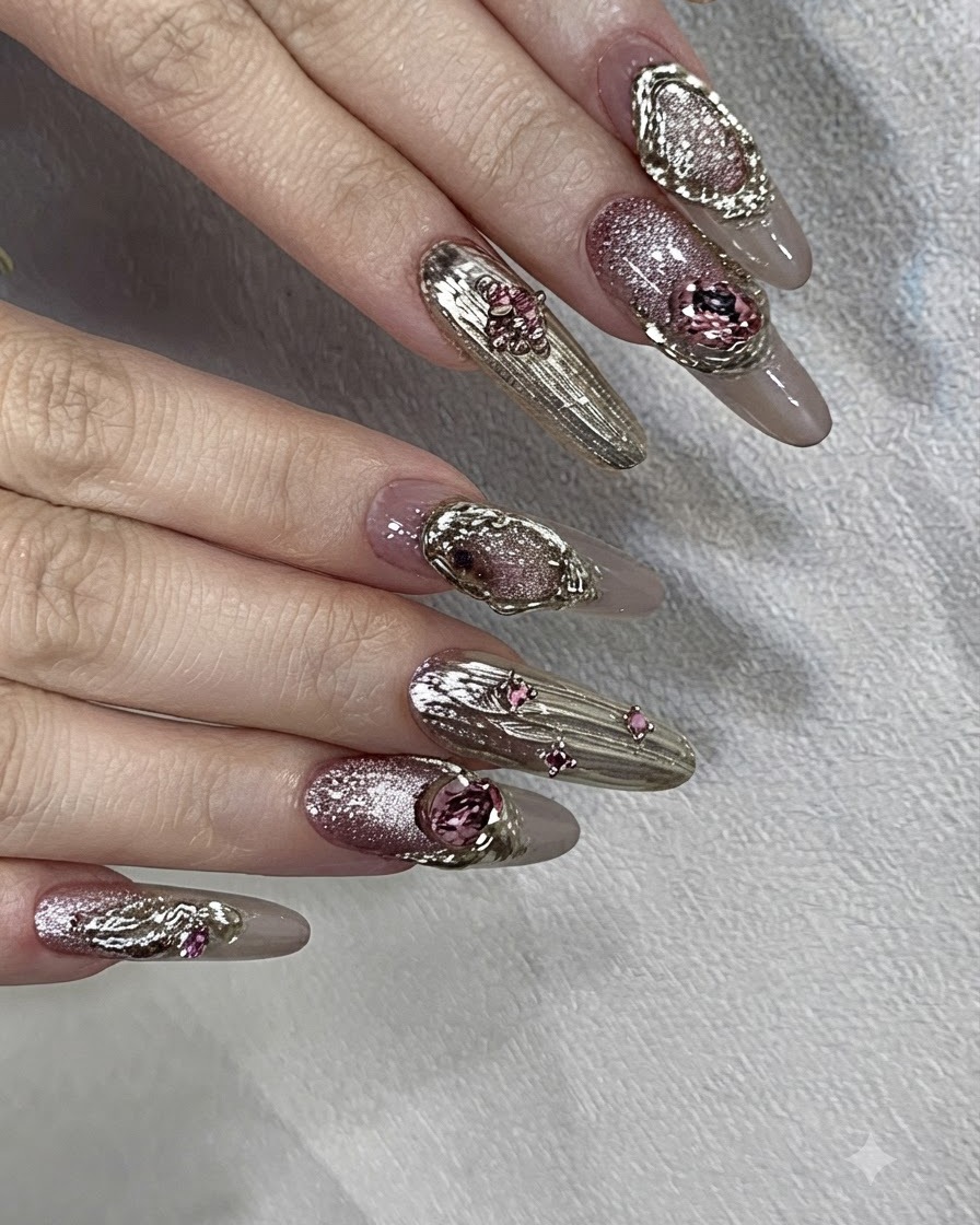 Un gros plan dun ongle parsemé de gel de modelage transparent en préparation de la pose de strass.