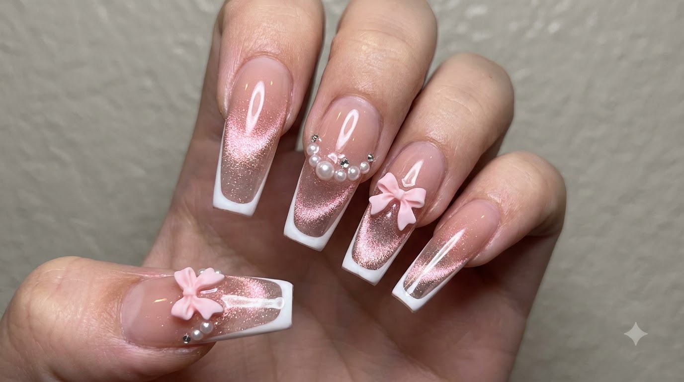 Ongles French Dégradé Cat Eye Rose et Or : Tuto Pas à Pas