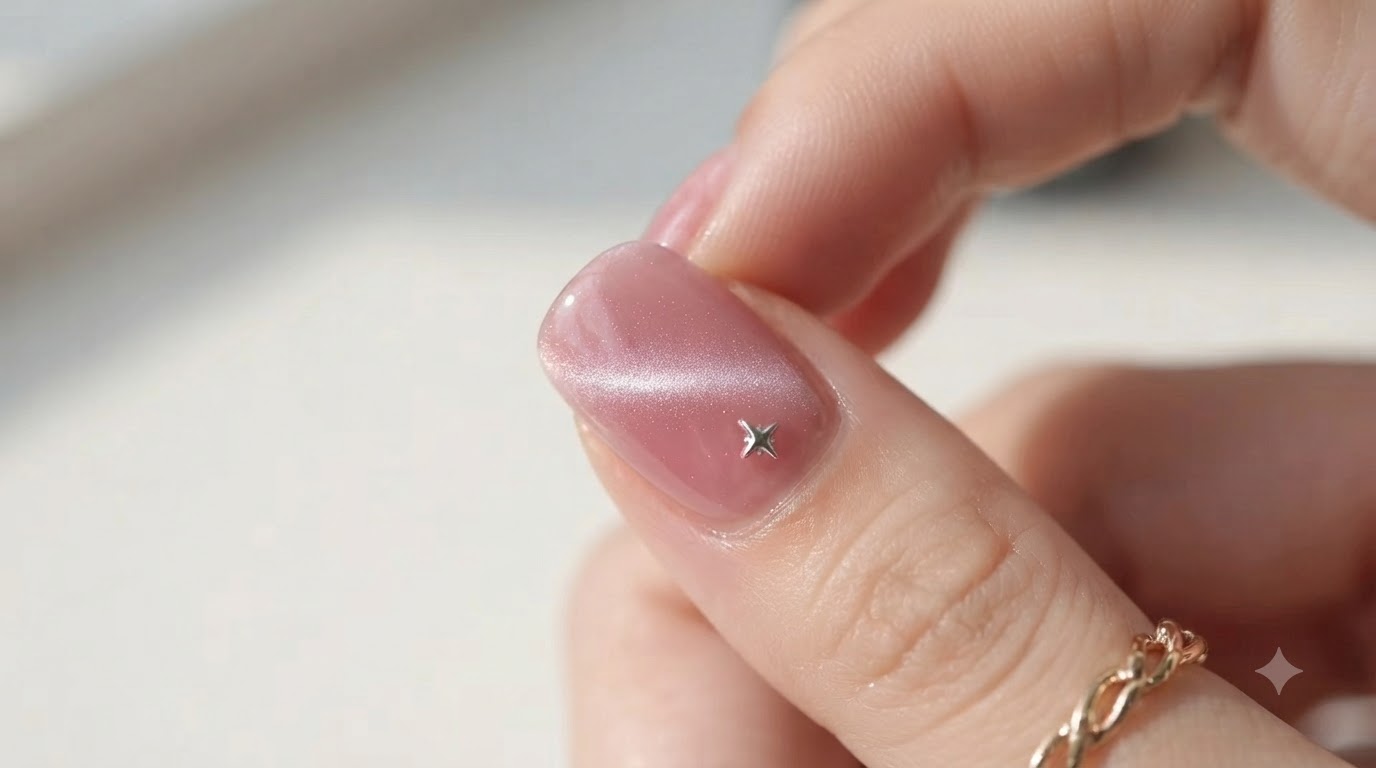 Ongles Cat-Eye Étoile Rose — Tutoriel Gel Scintillant Facile
