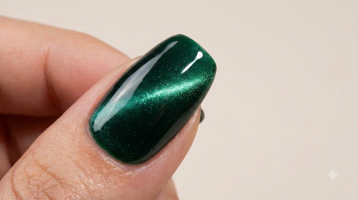 Ongles Gel Magnétique Cat Eye Vert Émeraude — Tutoriel Étape par Étape