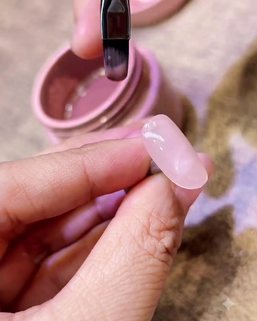Une main plaçant un ongle sous une lampe UV/LED professionnelle pour la catalysation.