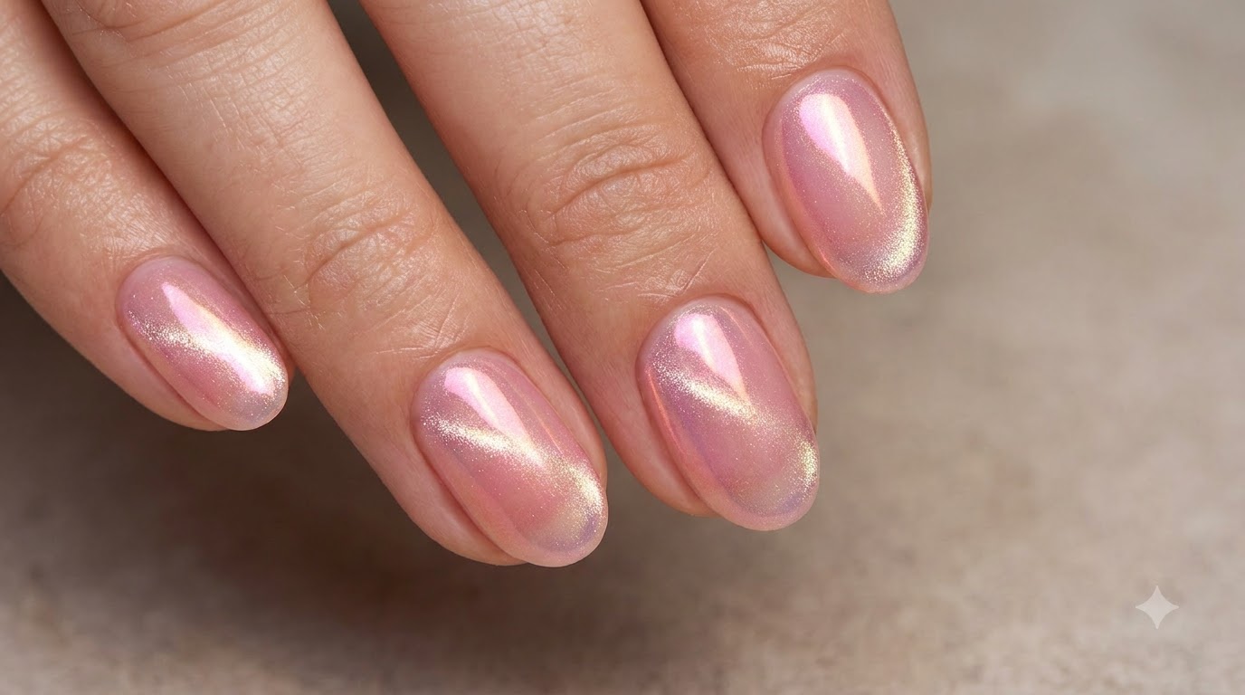 Manucure Gel Œil-de-Chat Blush Demi-Aurora pour Ongles Courts