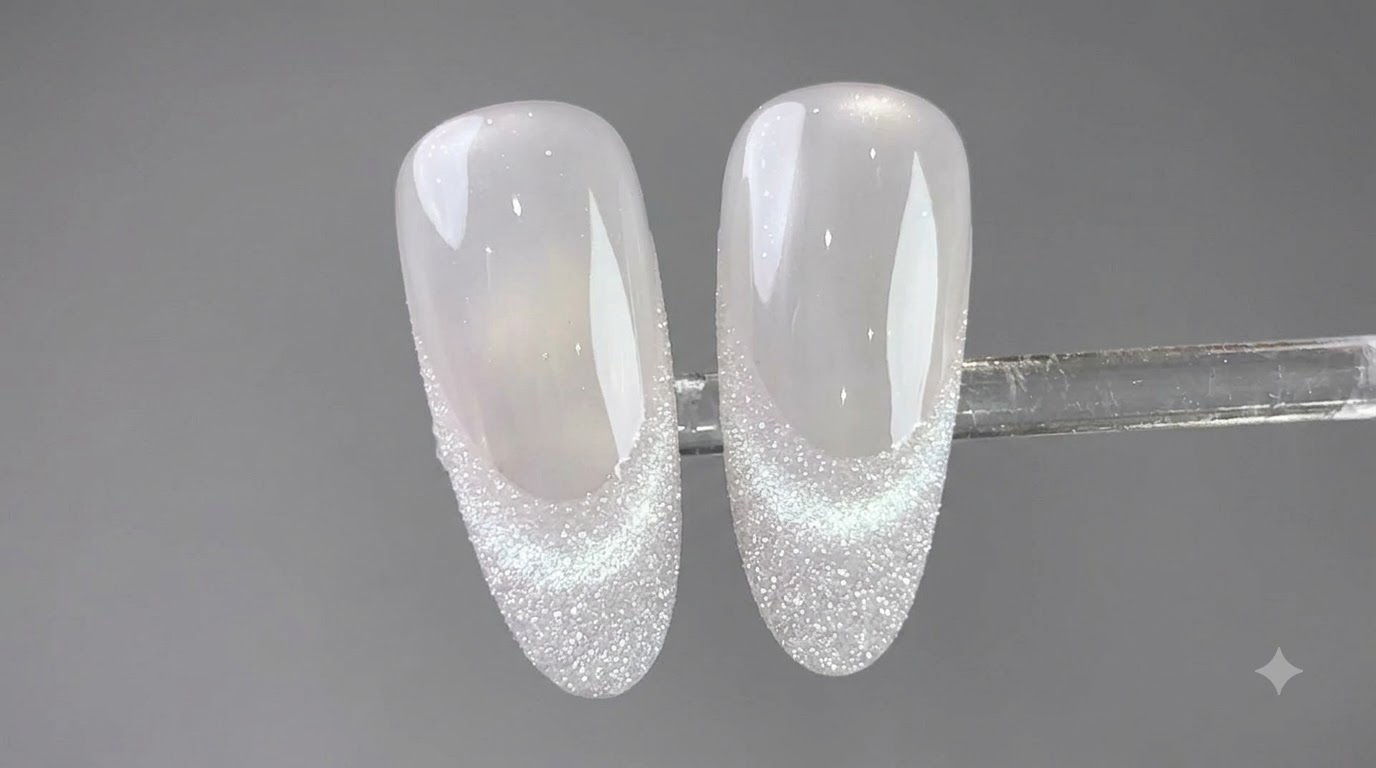 Ongles Effet Oeil de Chat French Pailletés et Cristallins — Tutoriel Étape par Étape