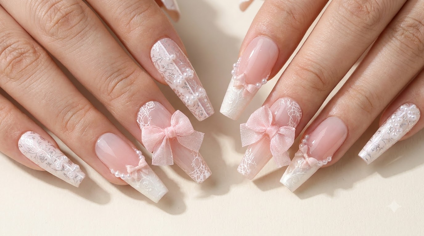 Faux ongles style national rose — Tutoriel étape par étape
