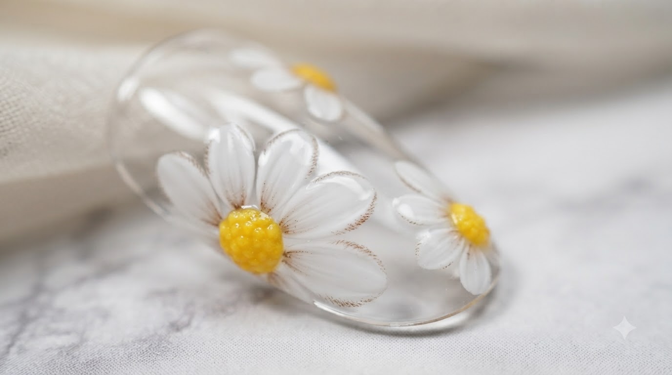 Manucure Tendance Marguerites 3D — Tutoriel Gel Étape par Étape