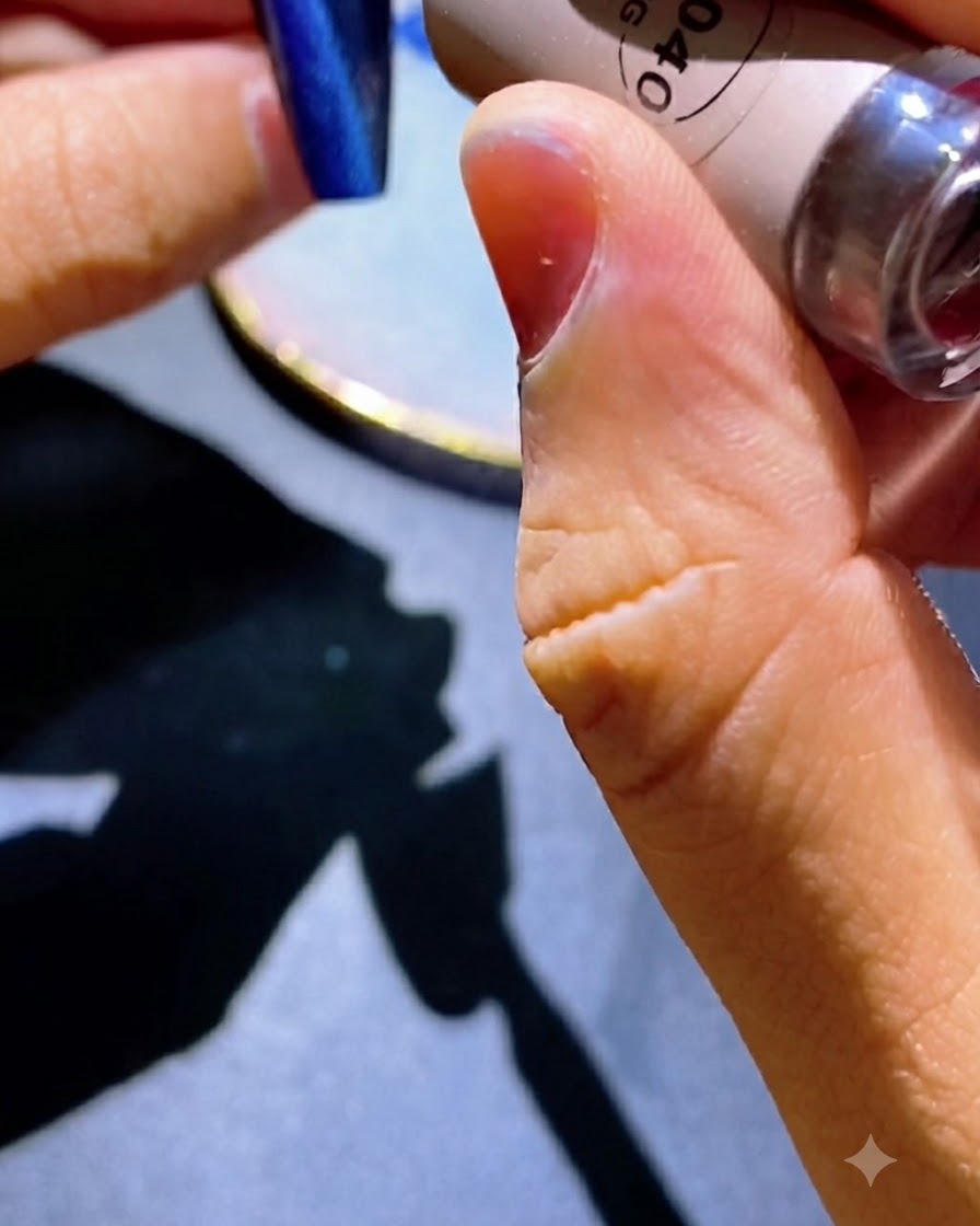 Application dun vernis gel magnétique œil-de-chat bleu sur la surface de longle.